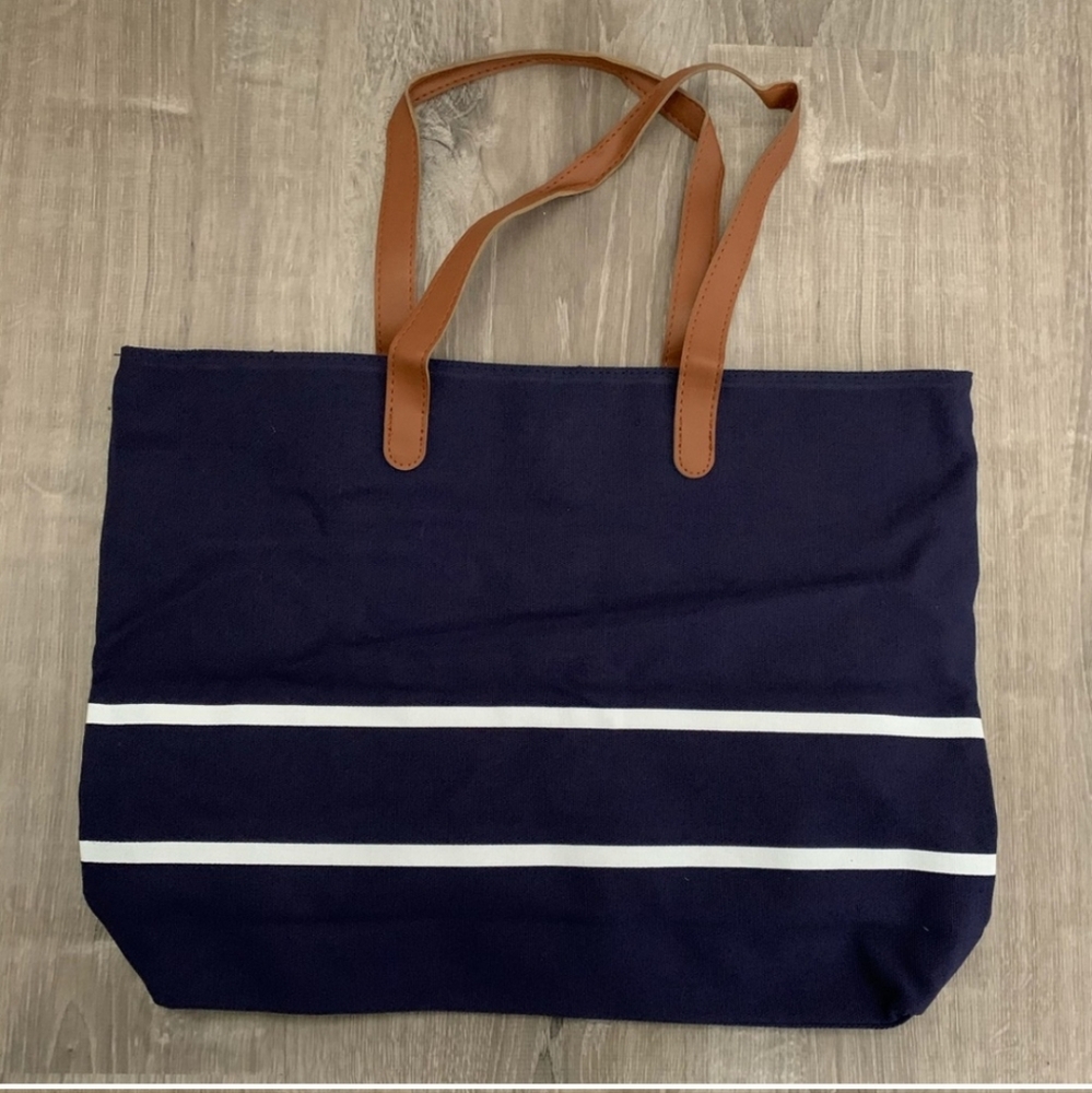 White house black market navy blue and white striped tote bag